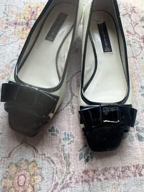 Steven By Steve Madden Black and Cream Patent Bow Flats